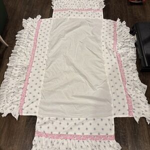 Pottery Barn Kids Girls Crib Skirt Ruffle Tiered Floral Nursery Baby Bedding